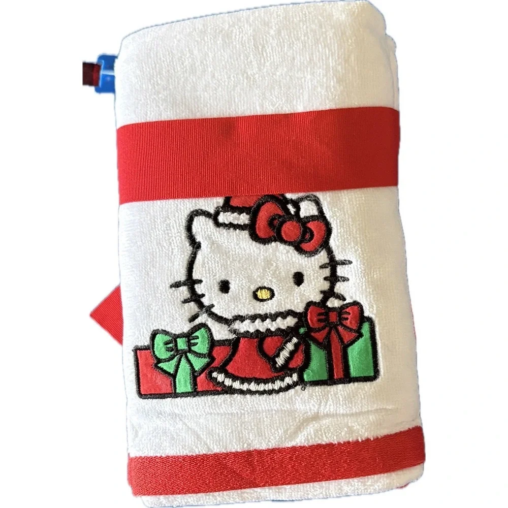 Hello Kitty 2 Pack Kitchen Bath Hand Towels White Red Holiday Gifts Embroidered